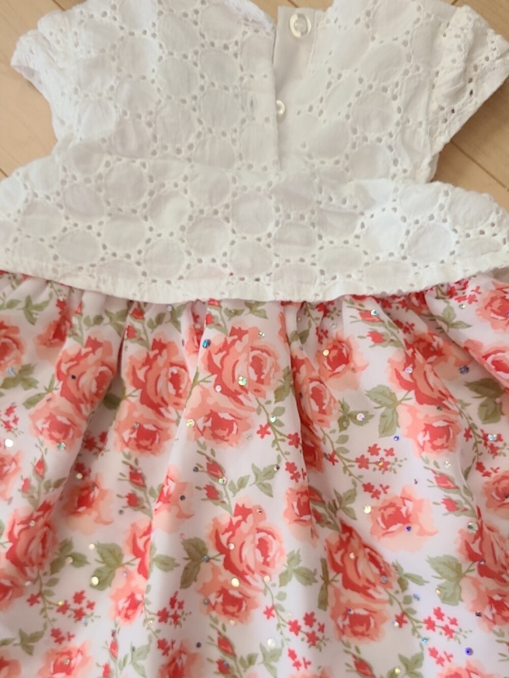 Little Lass White Eyelet Dress with Coral Floral Skirt - Picture 5 of 5